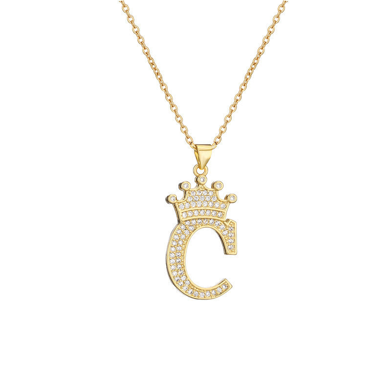 Wholesale Gold Plated Zirconia Letter Copper Necklace
